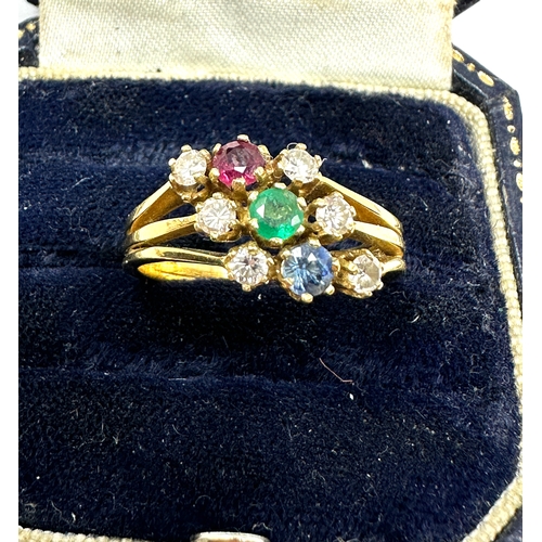 156 - Antique 18ct gold diamond ruby emerald & sapphire ring weight 4.5g