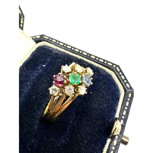 156 - Antique 18ct gold diamond ruby emerald & sapphire ring weight 4.5g