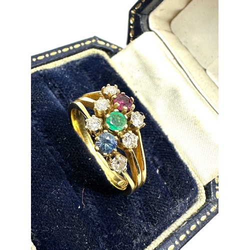 156 - Antique 18ct gold diamond ruby emerald & sapphire ring weight 4.5g