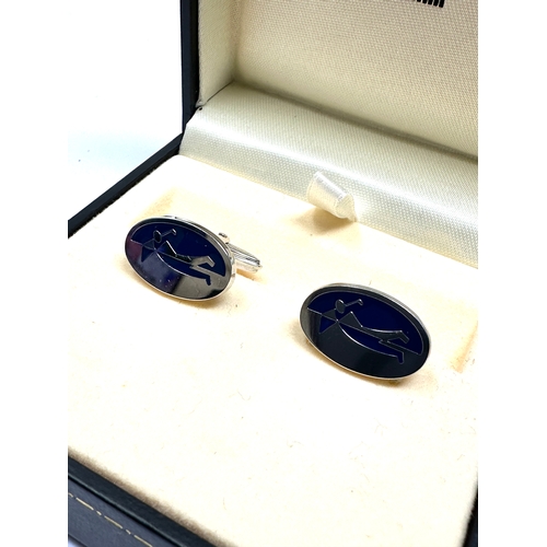 163 - Silver & enamel dunhill cufflinks box & booklet