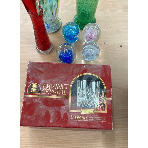 109 - Selection of glassware includes paper weights, Davinci tumblers etc