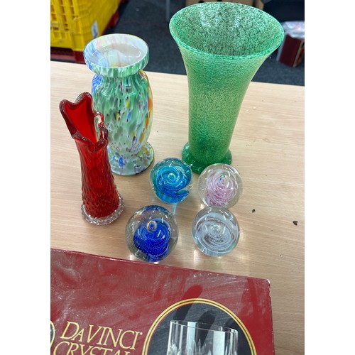 109 - Selection of glassware includes paper weights, Davinci tumblers etc