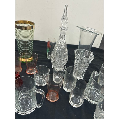 153 - Selection of vintage and later glassware to include decanters, vases, glasses etc