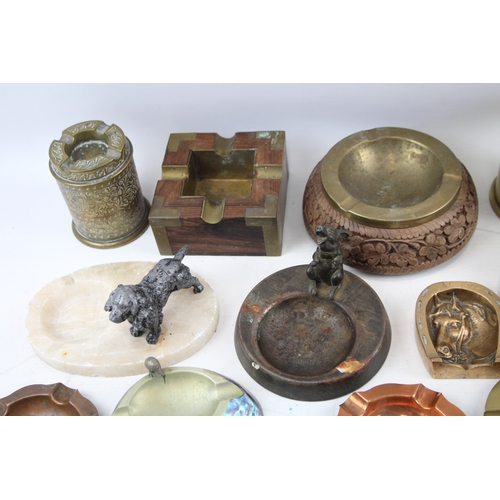 76 - Selection of ashtrays to include vintage decorative novelty, Onyx, Brass, Copper, Advertising etc