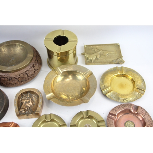 76 - Selection of ashtrays to include vintage decorative novelty, Onyx, Brass, Copper, Advertising etc