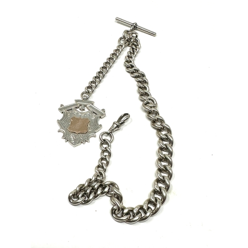 15 - Chunky antique silver albert watch chain & fob weight 89g