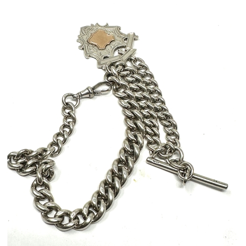 15 - Chunky antique silver albert watch chain & fob weight 89g