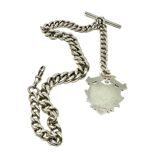 15 - Chunky antique silver albert watch chain & fob weight 89g