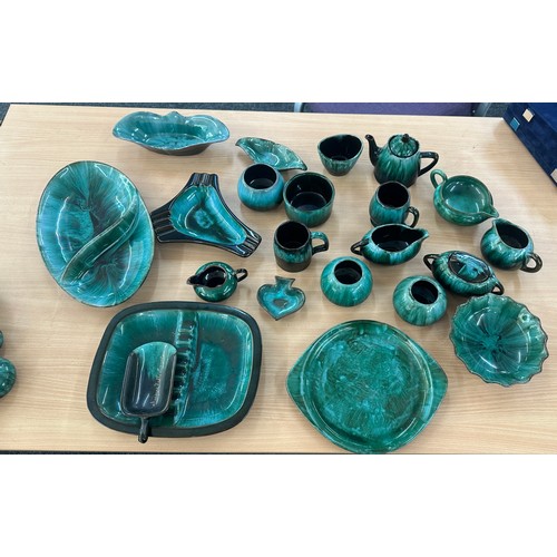 111 - Selection of Blue Canadian pottery pieces to include trays, tea pots, cups, jugs etc