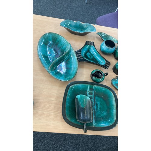 111 - Selection of Blue Canadian pottery pieces to include trays, tea pots, cups, jugs etc