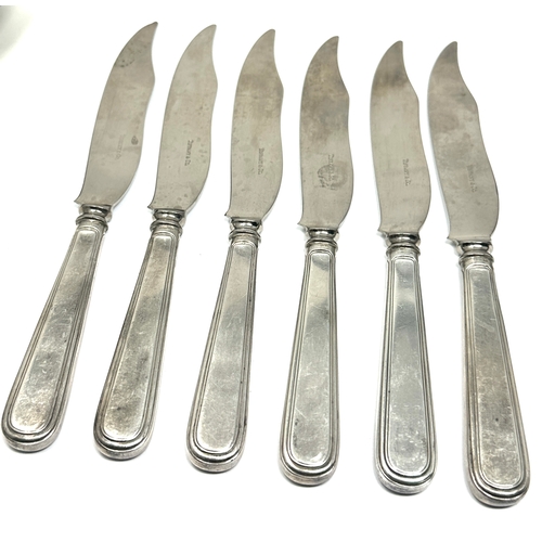 26 - Set of 6 tiffany & co silver handle  table knives blades marked tiffany and co handles hallmarked st... 