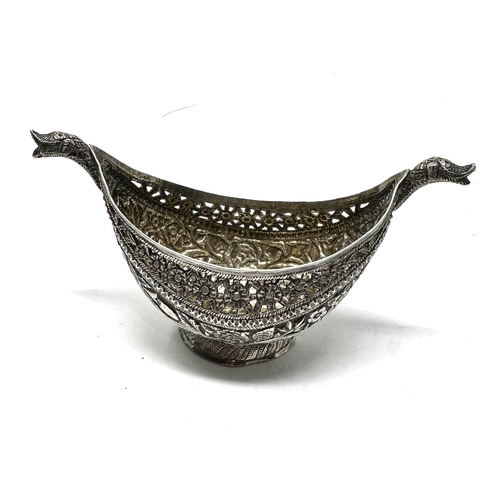 27 - A rare mid to late nineteenth century traditional silver  Kashkul or begging bowl  , boat shape with... 