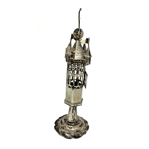 7 - Antique silver judaica spice tower measures approx height 25cm hallmarks to base weight 175g