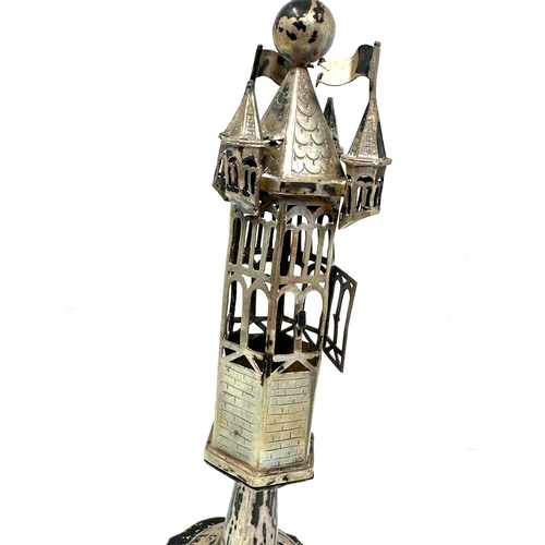 7 - Antique silver judaica spice tower measures approx height 25cm hallmarks to base weight 175g