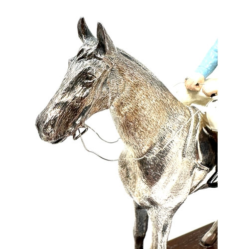 2 - Fine hallmarked silver race horse & enamel jockey on wooden base hartley court measures approx heigh... 