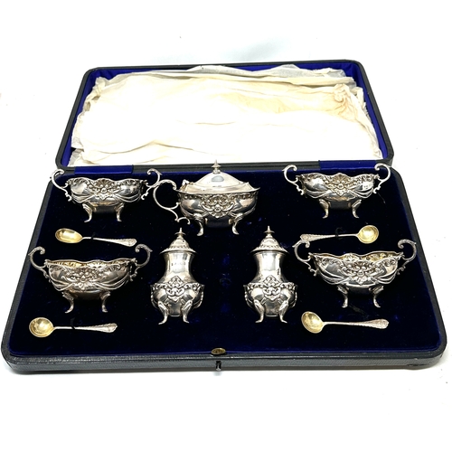 17 - Fine antique boxed silver 11 piece cruet set Birmingham silver hallmarks silver weight 400g