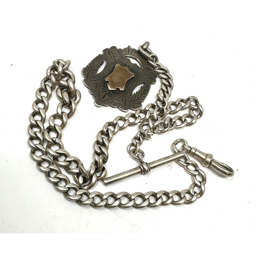 20 - Antique silver albert watch chain & fob weight 55g