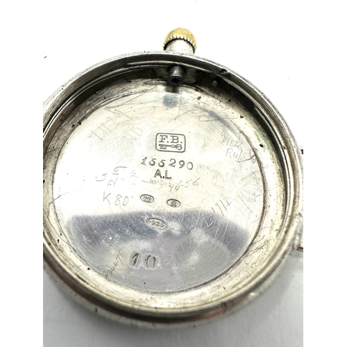 431 - ww1 silver cased trench watch the balance spins but not ticking case measures approx 33mm