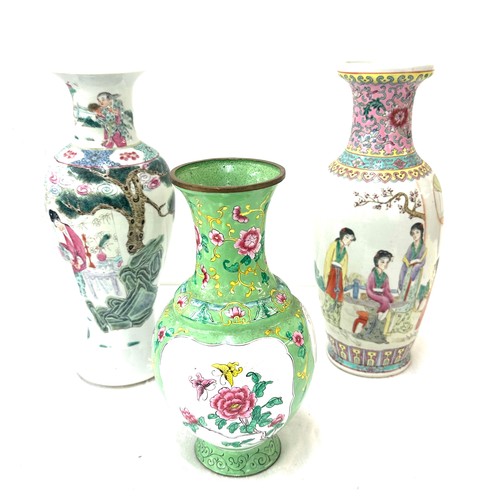 15 - Three oriental vases tallest measures approx 12 inches tall- AF