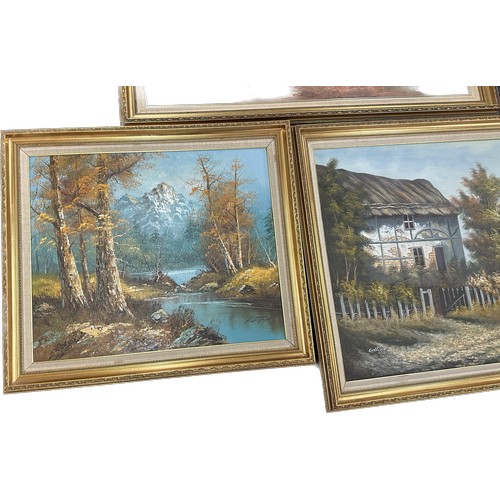 138 - Three gilt framed paintings two signed largest measures approx 28 inches long by 48 wide