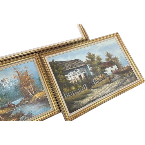 138 - Three gilt framed paintings two signed largest measures approx 28 inches long by 48 wide