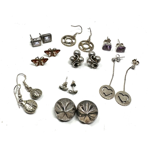 378 - 9 pairs of silver earrings inc enamel pandora norway type earrings