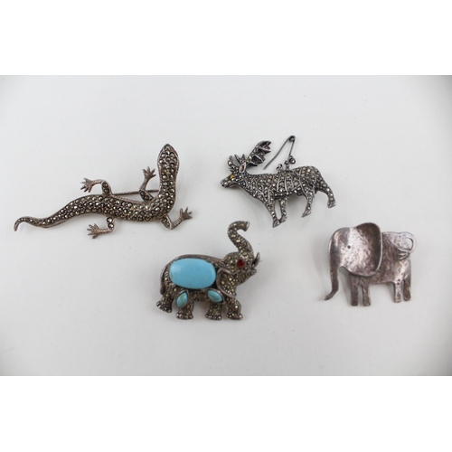 432 - Four silver animal themed brooches (33g)