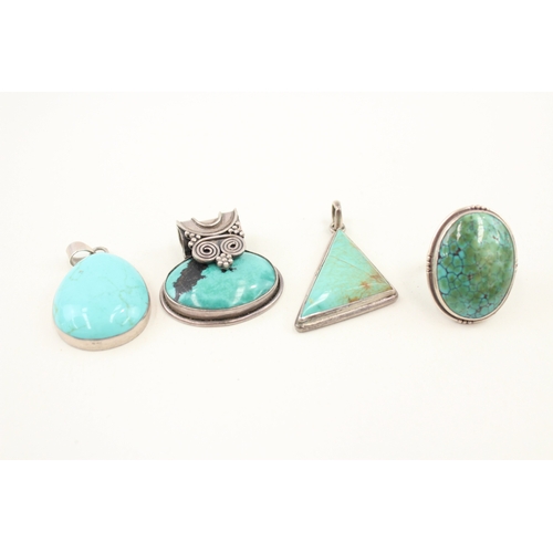 436 - A collection of silver turquoise set jewellery (51g)