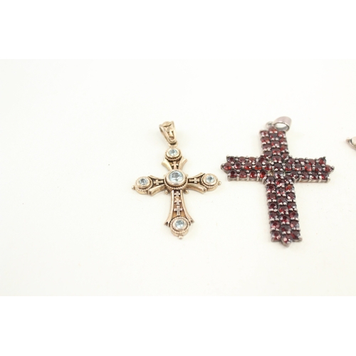 447 - Five silver stone set cross pendants (40g)