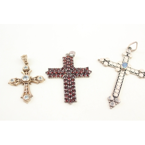 447 - Five silver stone set cross pendants (40g)