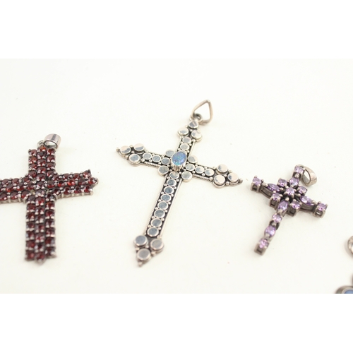 447 - Five silver stone set cross pendants (40g)