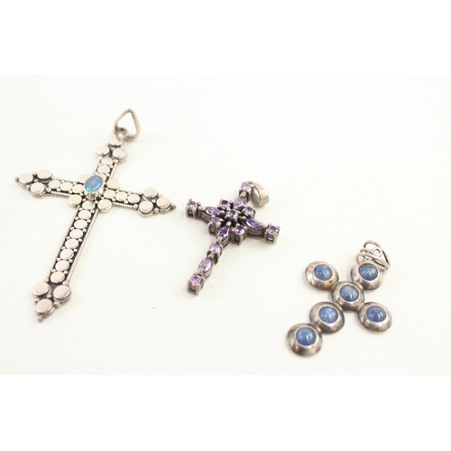 447 - Five silver stone set cross pendants (40g)