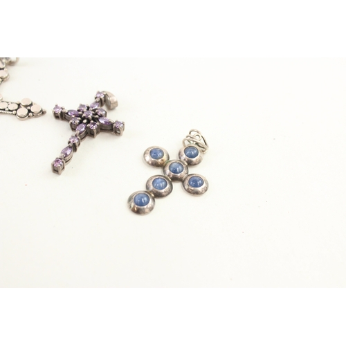 447 - Five silver stone set cross pendants (40g)