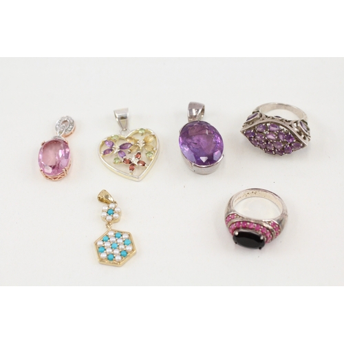 452 - A collection of silver stone set jewellery including ruby and amethyst (40g)