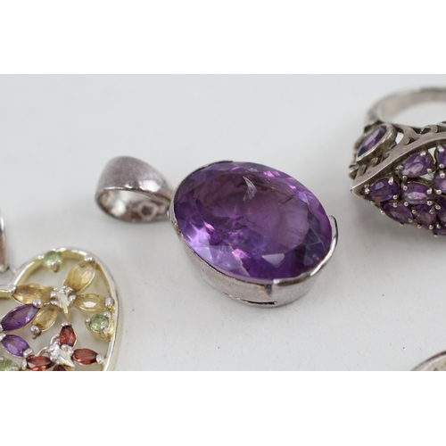 452 - A collection of silver stone set jewellery including ruby and amethyst (40g)