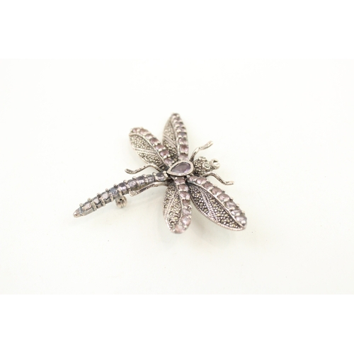 487 - Two silver dragonfly brooches, one featuring plique a jour enamel (31g)