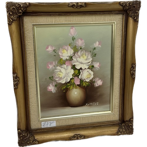 47 - Gilt framed signed painting depicting flowers measures approx 14.5 inches tall by 12 inches wide