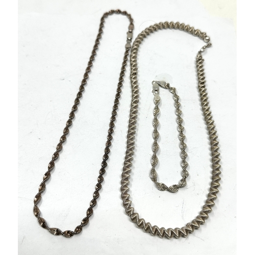 385 - 3 vintage silver twist link chain necklaces & bracelet weight 40g