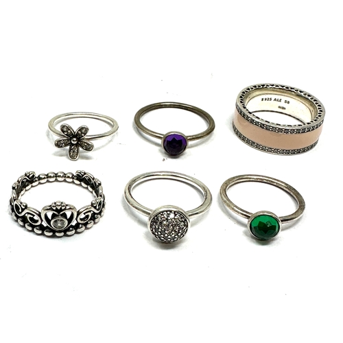 387 - 6 silver pandora rings