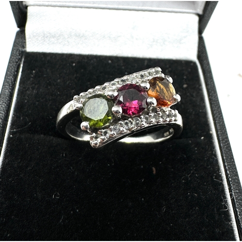 388 - TGGC Silver multi gemstone & diamonds ring