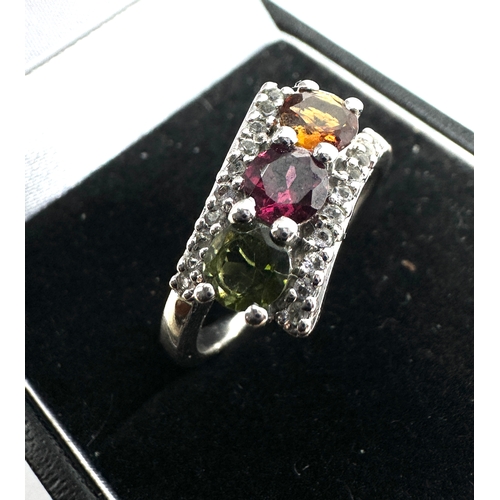 388 - TGGC Silver multi gemstone & diamonds ring