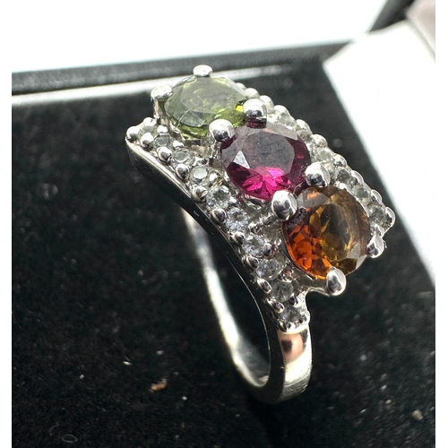 388 - TGGC Silver multi gemstone & diamonds ring