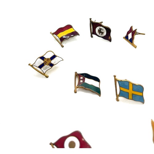 570 - 10 different vintage enamelled shipping line lapel badge flags