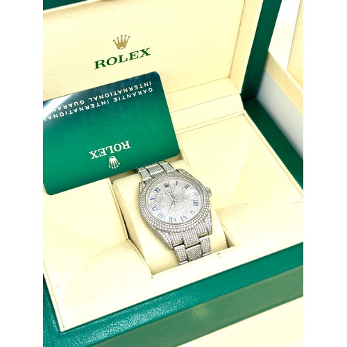 448 - Mens boxed Rolex 41mm Datejust diamond encrusted model, 126300 working working complete with box, pa... 