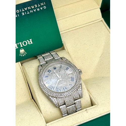 448 - Mens boxed Rolex 41mm Datejust diamond encrusted model, 126300 working working complete with box, pa... 