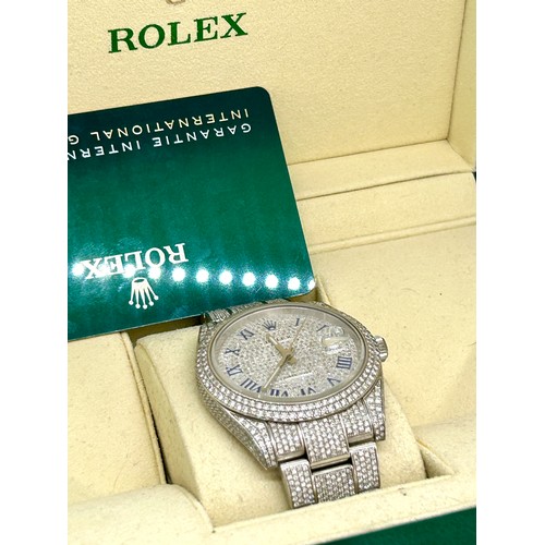 448 - Mens boxed Rolex 41mm Datejust diamond encrusted model, 126300 working working complete with box, pa... 