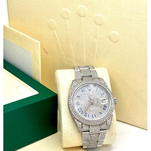 448 - Mens boxed Rolex 41mm Datejust diamond encrusted model, 126300 working working complete with box, pa... 