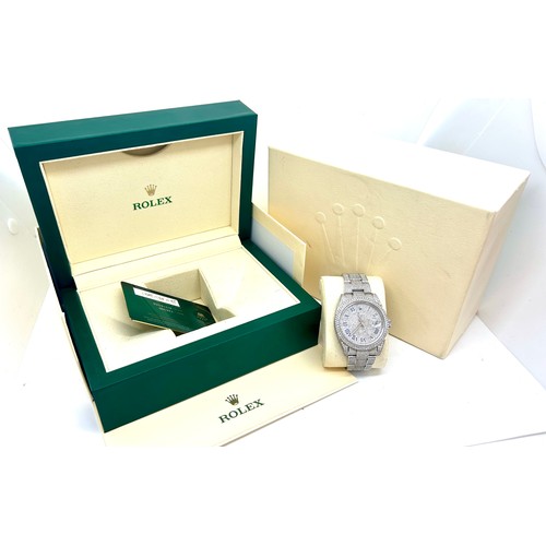 448 - Mens boxed Rolex 41mm Datejust diamond encrusted model, 126300 working working complete with box, pa... 