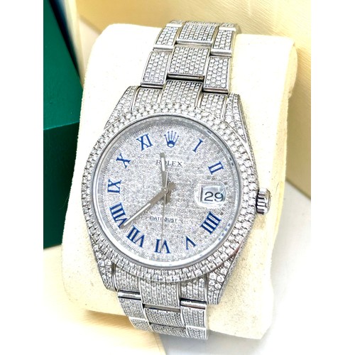 448 - Mens boxed Rolex 41mm Datejust diamond encrusted model, 126300 working working complete with box, pa... 