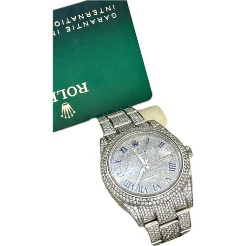 448 - Mens boxed Rolex 41mm Datejust diamond encrusted model, 126300 working working complete with box, pa... 